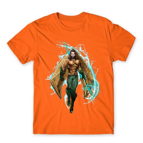 Narancs Aquaman férfi rövid ujjú póló - Logó