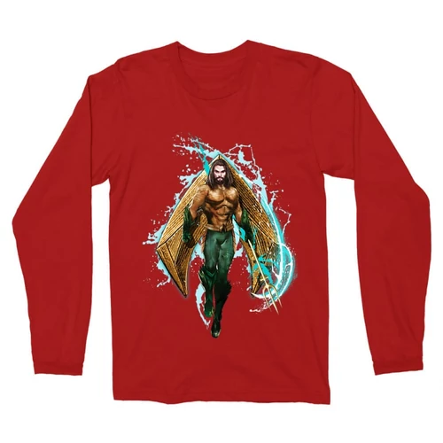 Piros Aquaman férfi hosszú ujjú póló - Logó