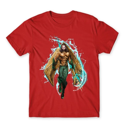 Piros Aquaman férfi rövid ujjú póló - Logó