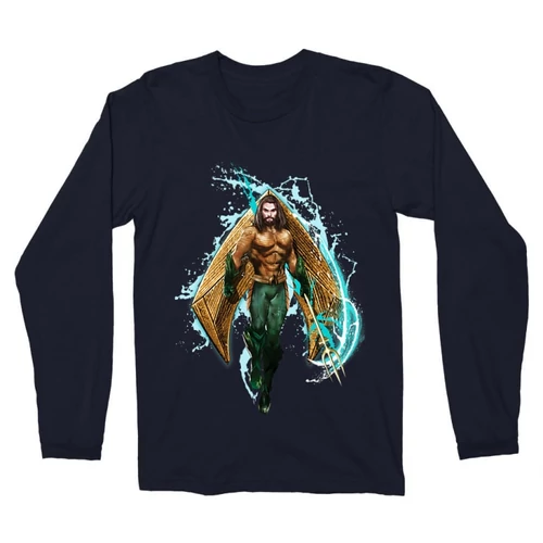 Sötétkék Aquaman férfi hosszú ujjú póló - Logó
