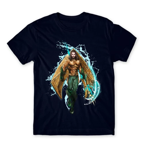 Sötétkék Aquaman férfi rövid ujjú póló - Logó