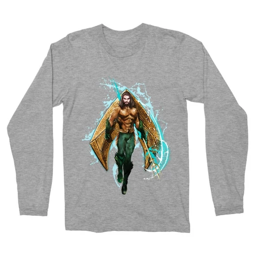 Sportszürke Aquaman férfi hosszú ujjú póló - Logó