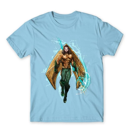 Világoskék Aquaman férfi rövid ujjú póló - Logó