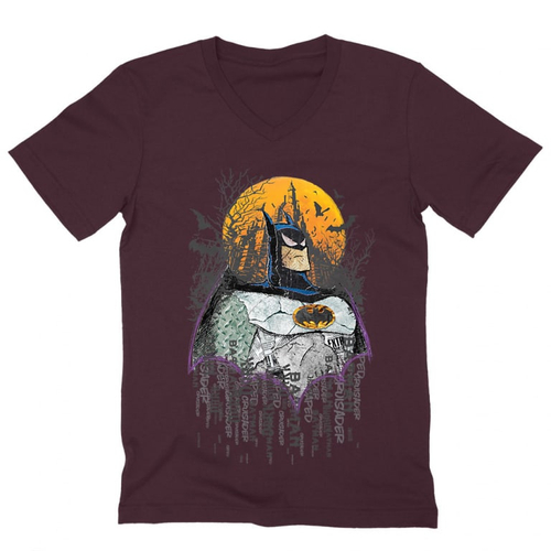 Bordó Batman férfi V-nyakú póló - Batman Comic Grunge