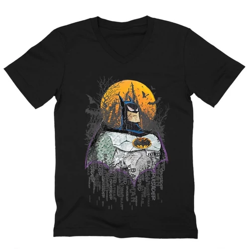 Fekete Batman férfi V-nyakú póló - Batman Comic Grunge