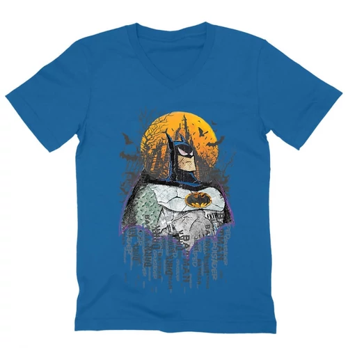 Királykék Batman férfi V-nyakú póló - Batman Comic Grunge