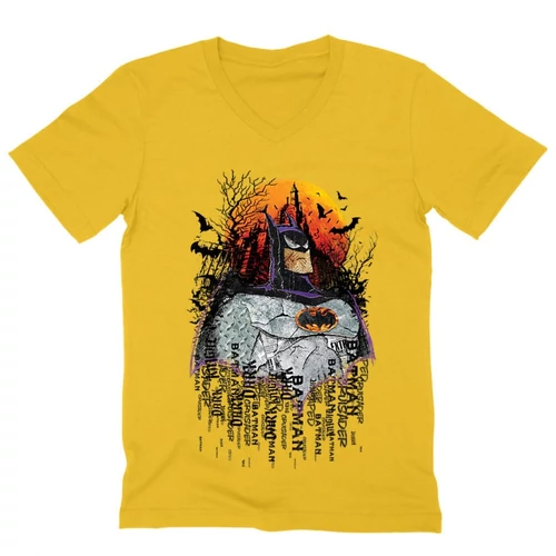 Sárga Batman férfi V-nyakú póló - Batman Comic Grunge