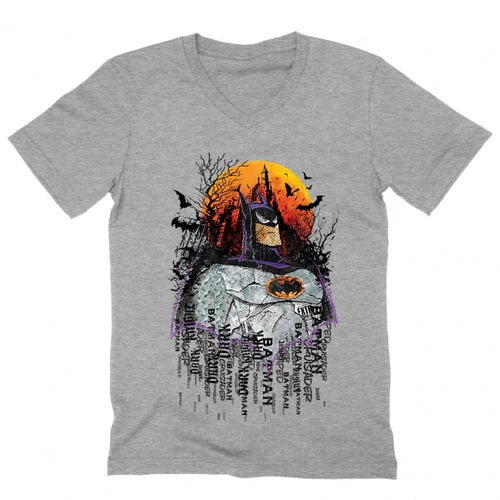 Sportszürke Batman férfi V-nyakú póló - Batman Comic Grunge
