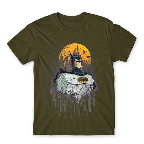 Khaki Batman férfi rövid ujjú póló - Batman Comic Grunge