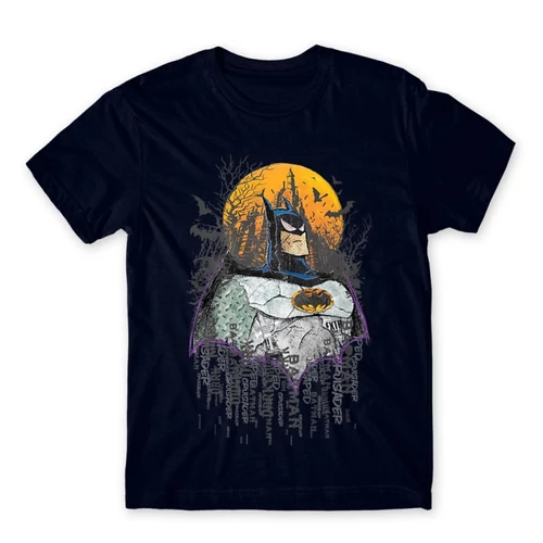Sötétkék Batman férfi rövid ujjú póló - Batman Comic Grunge