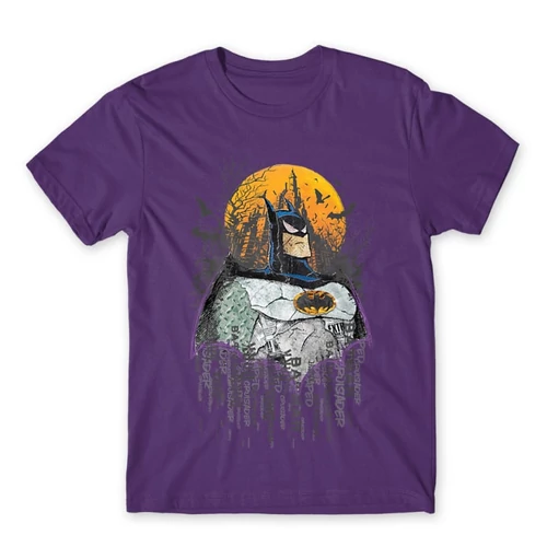 Sötétlila Batman férfi rövid ujjú póló - Batman Comic Grunge