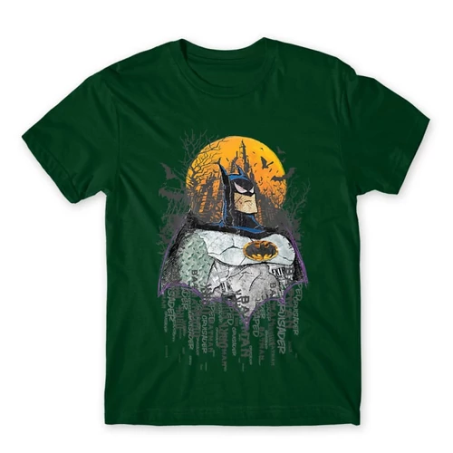 Sötétzöld Batman férfi rövid ujjú póló - Batman Comic Grunge