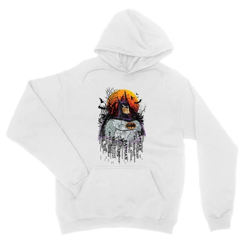 Fehér Batman unisex kapucnis pulóver - Batman Comic Grunge