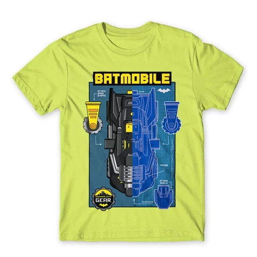 Almazöld Batman férfi rövid ujjú póló - Batmobile Blueprint