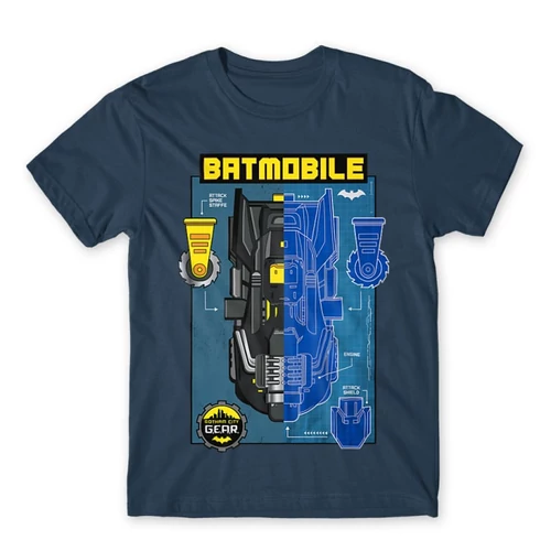Denim Batman férfi rövid ujjú póló - Batmobile Blueprint