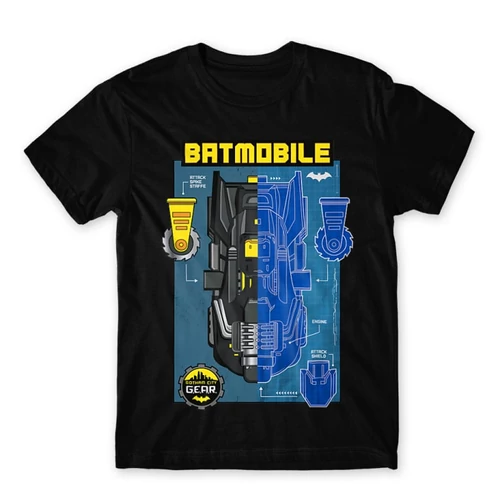 Fekete Batman férfi rövid ujjú póló - Batmobile Blueprint