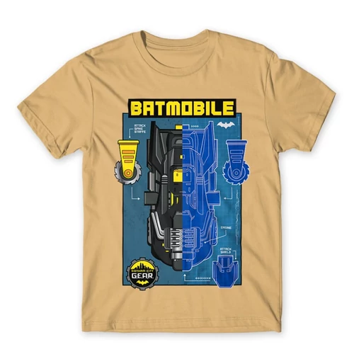 Homok Batman férfi rövid ujjú póló - Batmobile Blueprint