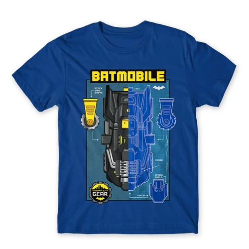 Királykék Batman férfi rövid ujjú póló - Batmobile Blueprint