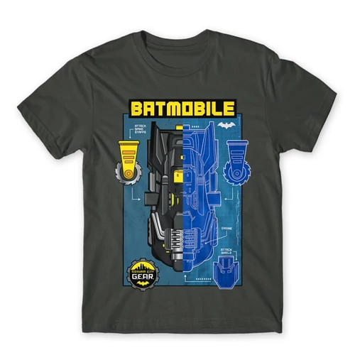 Sötétszürke Batman férfi rövid ujjú póló - Batmobile Blueprint