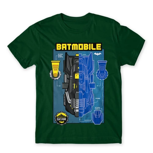 Sötétzöld Batman férfi rövid ujjú póló - Batmobile Blueprint