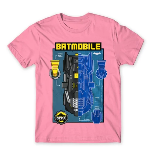 Világos rózsaszín Batman férfi rövid ujjú póló - Batmobile Blueprint