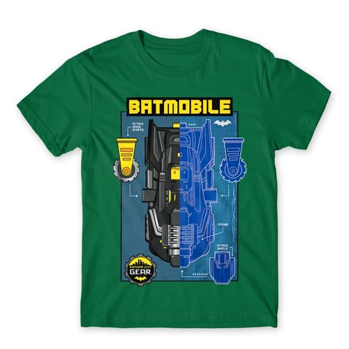 Zöld Batman férfi rövid ujjú póló - Batmobile Blueprint