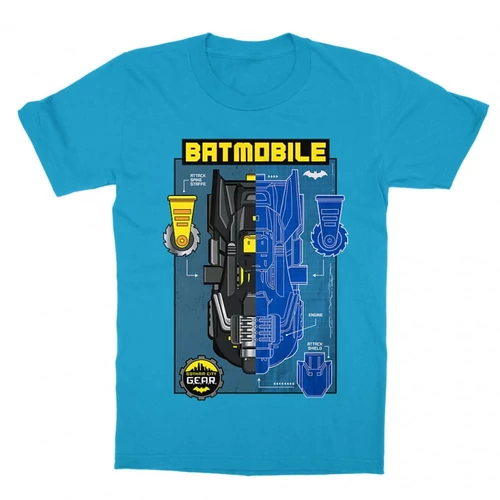 Atollkék Batman gyerek rövid ujjú póló - Batmobile Blueprint
