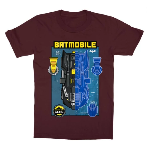 Bordó Batman gyerek rövid ujjú póló - Batmobile Blueprint