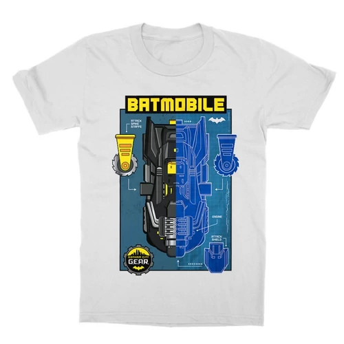 Fehér Batman gyerek rövid ujjú póló - Batmobile Blueprint