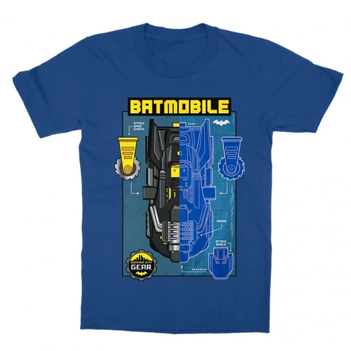 Királykék Batman gyerek rövid ujjú póló - Batmobile Blueprint