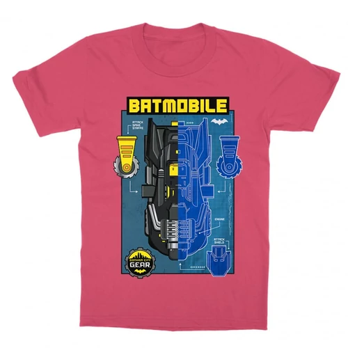 Pink Batman gyerek rövid ujjú póló - Batmobile Blueprint