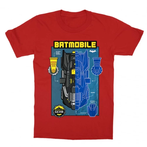 Piros Batman gyerek rövid ujjú póló - Batmobile Blueprint