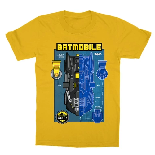 Sárga Batman gyerek rövid ujjú póló - Batmobile Blueprint