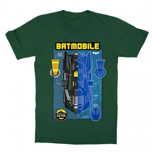 Sötétzöld Batman gyerek rövid ujjú póló - Batmobile Blueprint