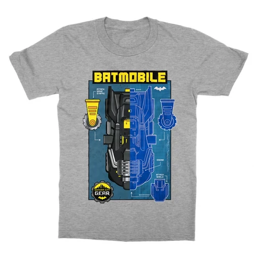 Sportszürke Batman gyerek rövid ujjú póló - Batmobile Blueprint
