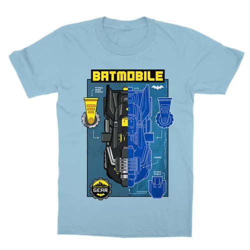 Világoskék Batman gyerek rövid ujjú póló - Batmobile Blueprint