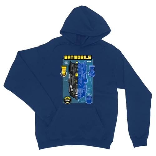 Királykék Batman unisex kapucnis pulóver - Batmobile Blueprint