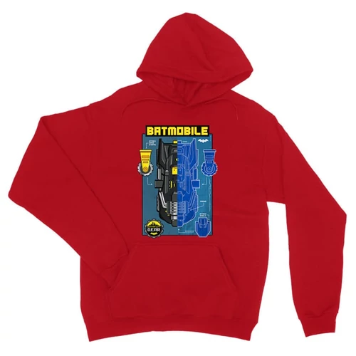 Piros Batman unisex kapucnis pulóver - Batmobile Blueprint