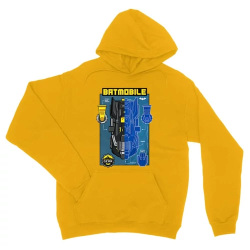 Sárga Batman unisex kapucnis pulóver - Batmobile Blueprint