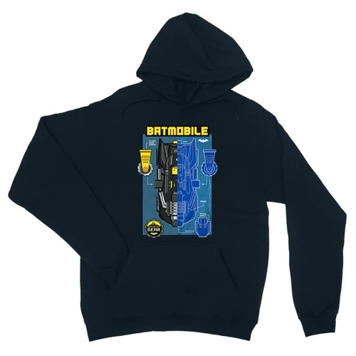 Sötétkék Batman unisex kapucnis pulóver - Batmobile Blueprint
