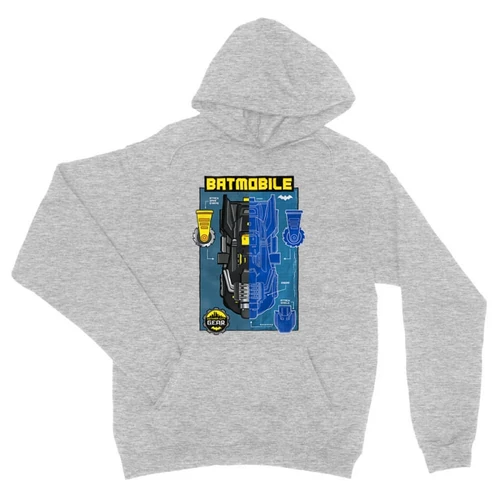 Sportszürke Batman unisex kapucnis pulóver - Batmobile Blueprint