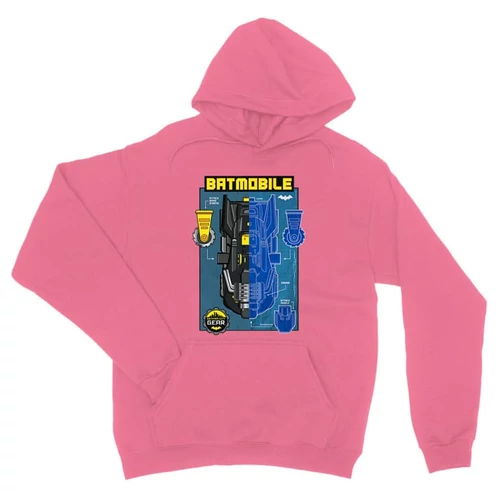 Világos rózsaszín Batman unisex kapucnis pulóver - Batmobile Blueprint