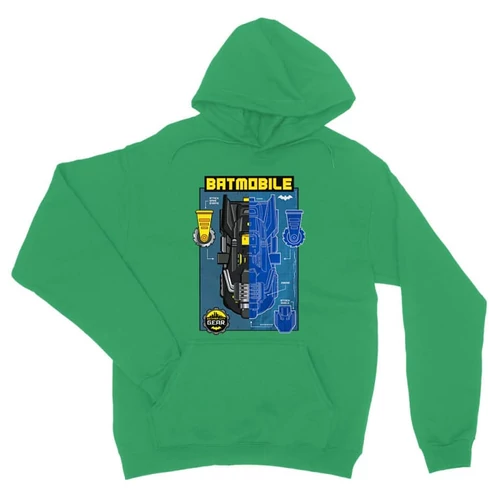 Zöld Batman unisex kapucnis pulóver - Batmobile Blueprint