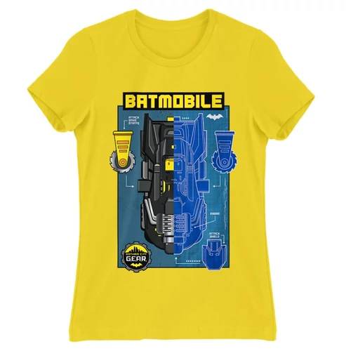 Citromsárga Batman női rövid ujjú póló - Batmobile Blueprint