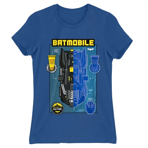 Királykék Batman női rövid ujjú póló - Batmobile Blueprint