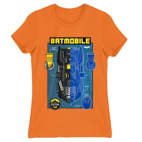 Narancs Batman női rövid ujjú póló - Batmobile Blueprint