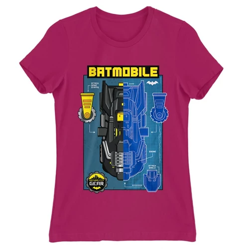 Pink Batman női rövid ujjú póló - Batmobile Blueprint
