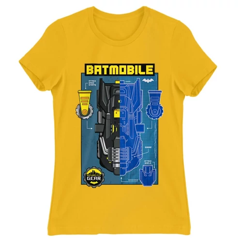Sárga Batman női rövid ujjú póló - Batmobile Blueprint