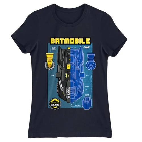 Sötétkék Batman női rövid ujjú póló - Batmobile Blueprint