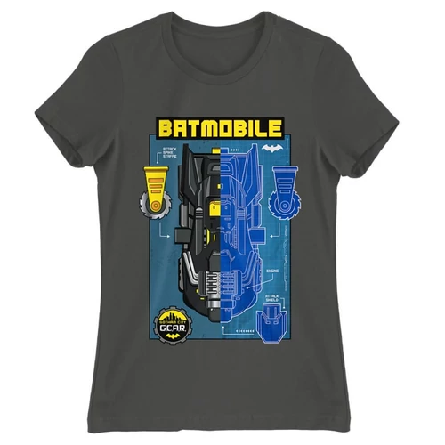 Sötétszürke Batman női rövid ujjú póló - Batmobile Blueprint